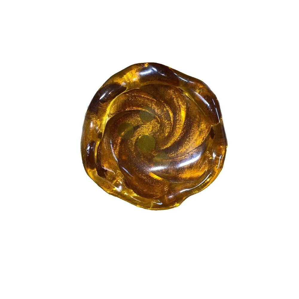 VTG Fenton Ashtray MCM Decor Amber Swirl Art Glass Ring Holder Trinket Dish